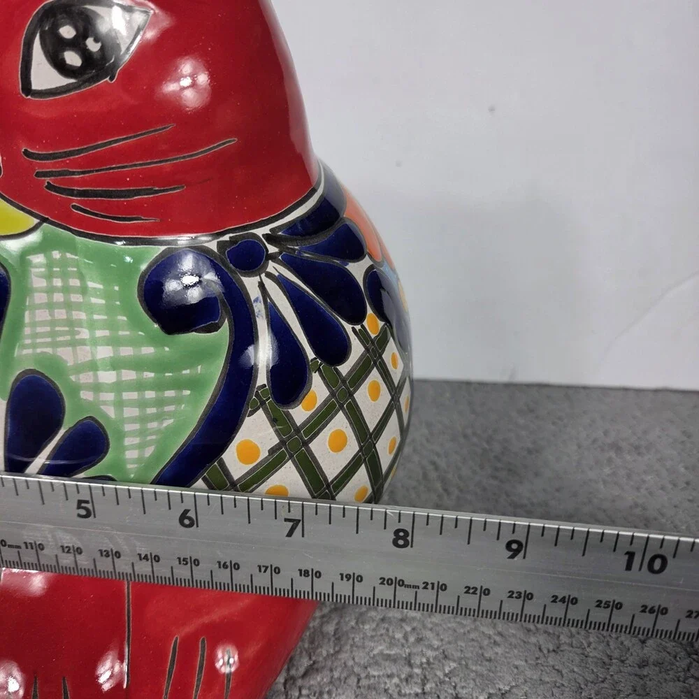 Talavera Cat PlanterMexican Pottery Art Hand Painted Pot 8.5
